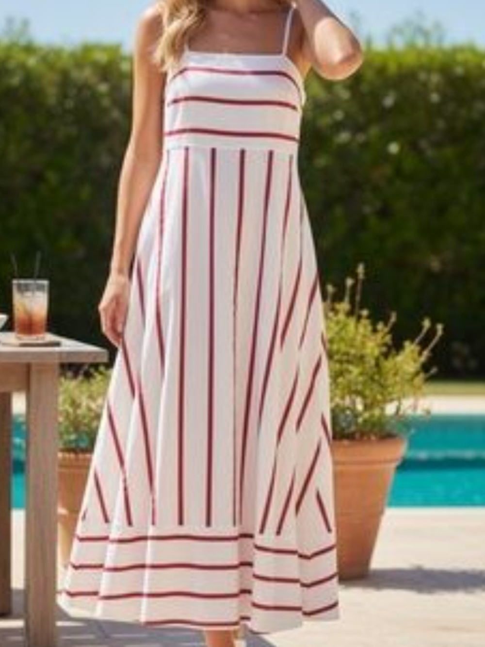 Japna White 100% Cotton Maxi Dress with Red Stripes